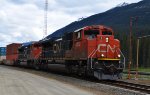 Through CN Red Pass, east of Valemount, CN 8852/8959 lead a W/B unit stack train.